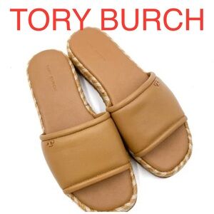 Tory Burch T Logo  Espadrille Slide Sandals Flat
Platform Leather Size 8